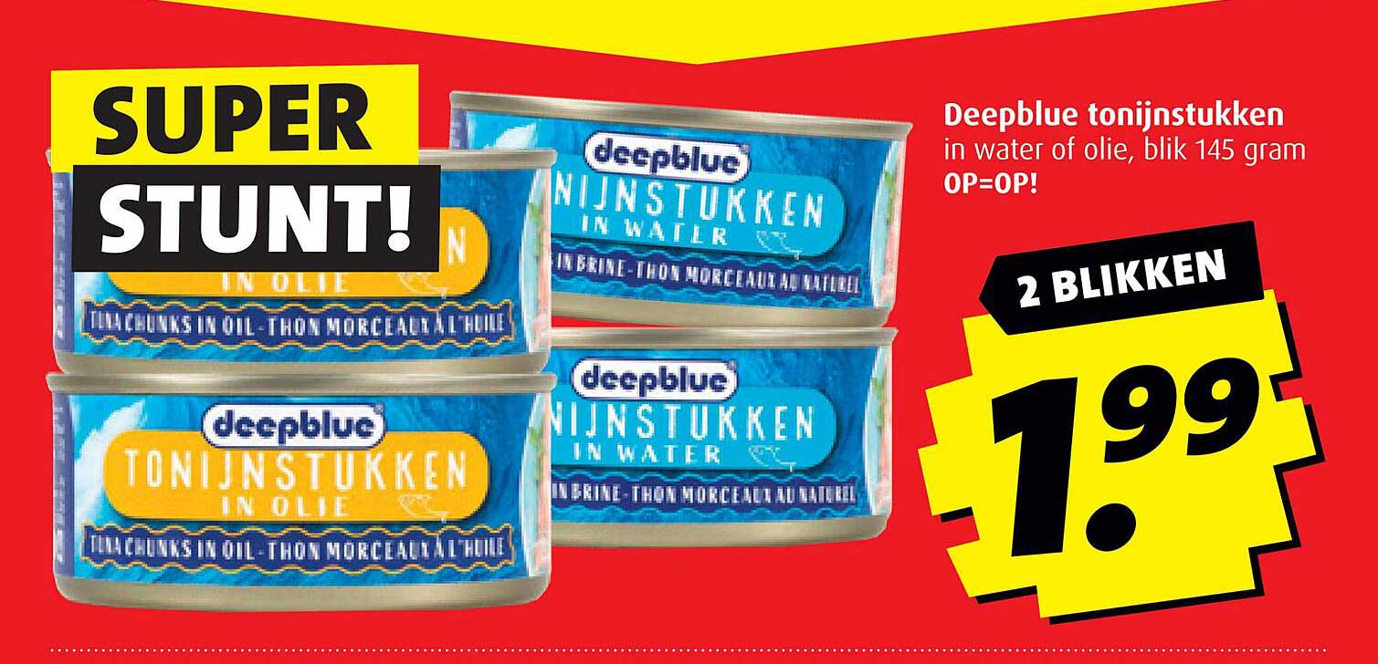 Deepblue tonijnstukken in water of olie, blik 145 gram