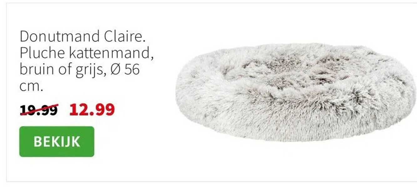 Donutmand Claire. Pluche kattenmand, bruin of grijs, Ø 56 cm.