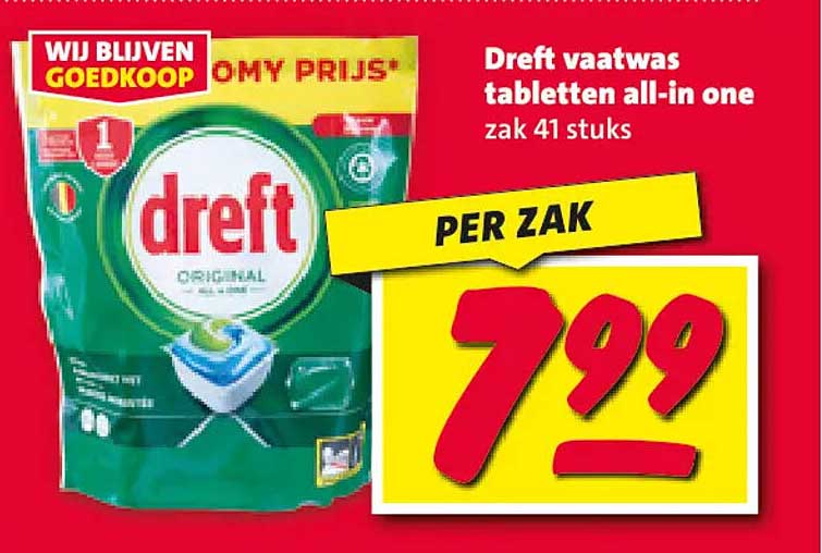 Dreft vaatwas tabletten all-in one zak 41 stuks