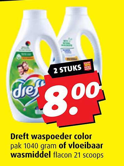 Dreft waspoeder color pak 1040 gram of vloeibaarwasmiddel flacon 21 scoops