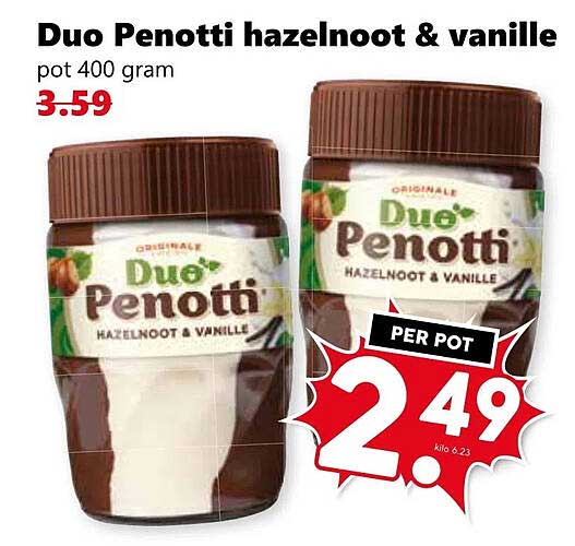 Duo Penotti hazelnoot & vanille pot 400 gram