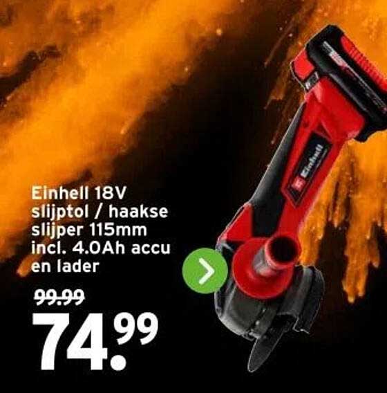 Einhell 18V slijptol / haakse slijper 115mm incl. 4.0Ah accu en lader