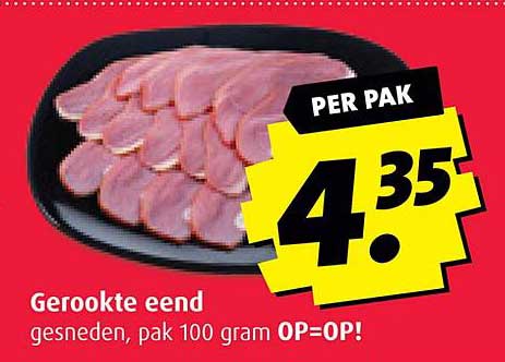 Gerookte eend gesneden, pak 100 gram OP=OP!