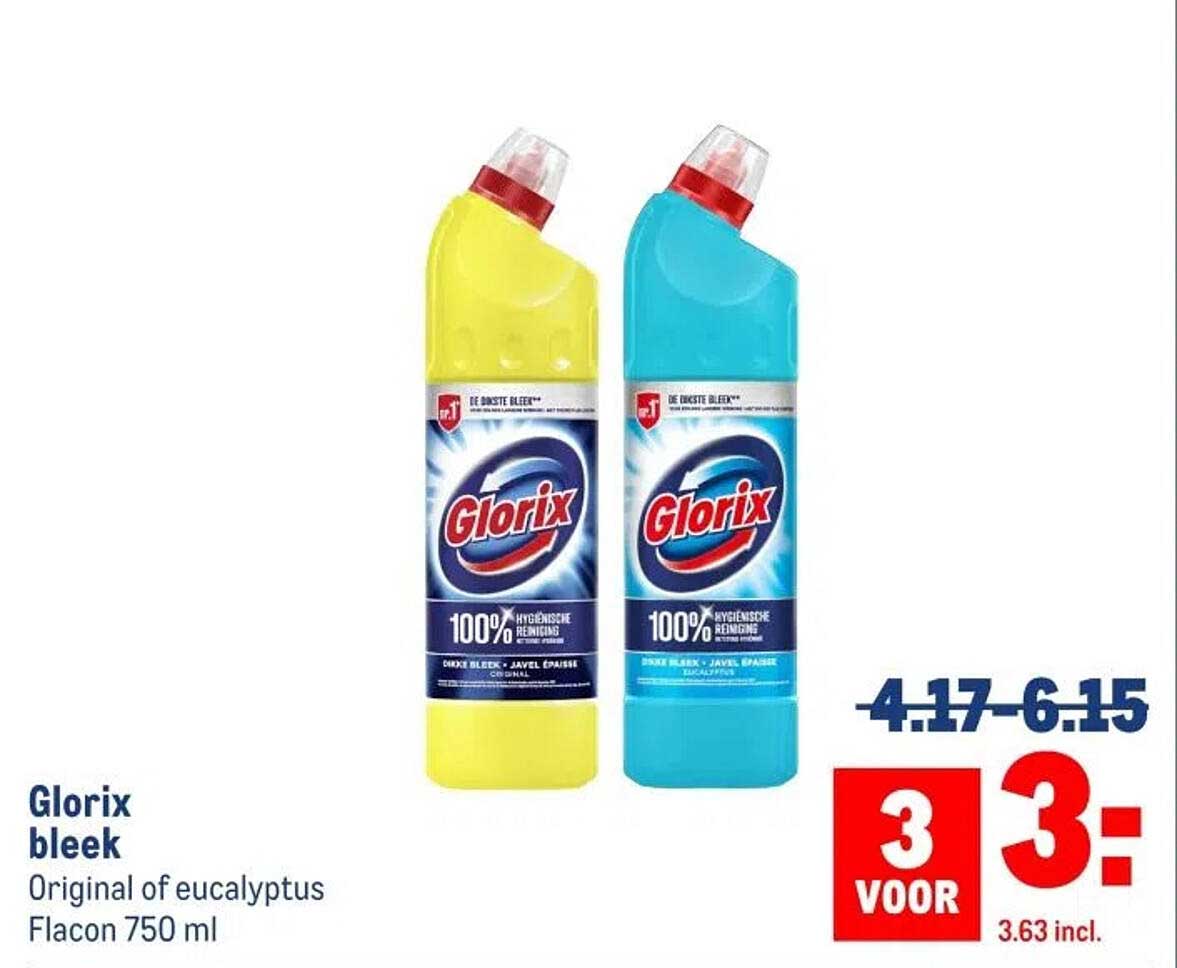Glorix bleek Original of eucalyptus Flacon 750 ml