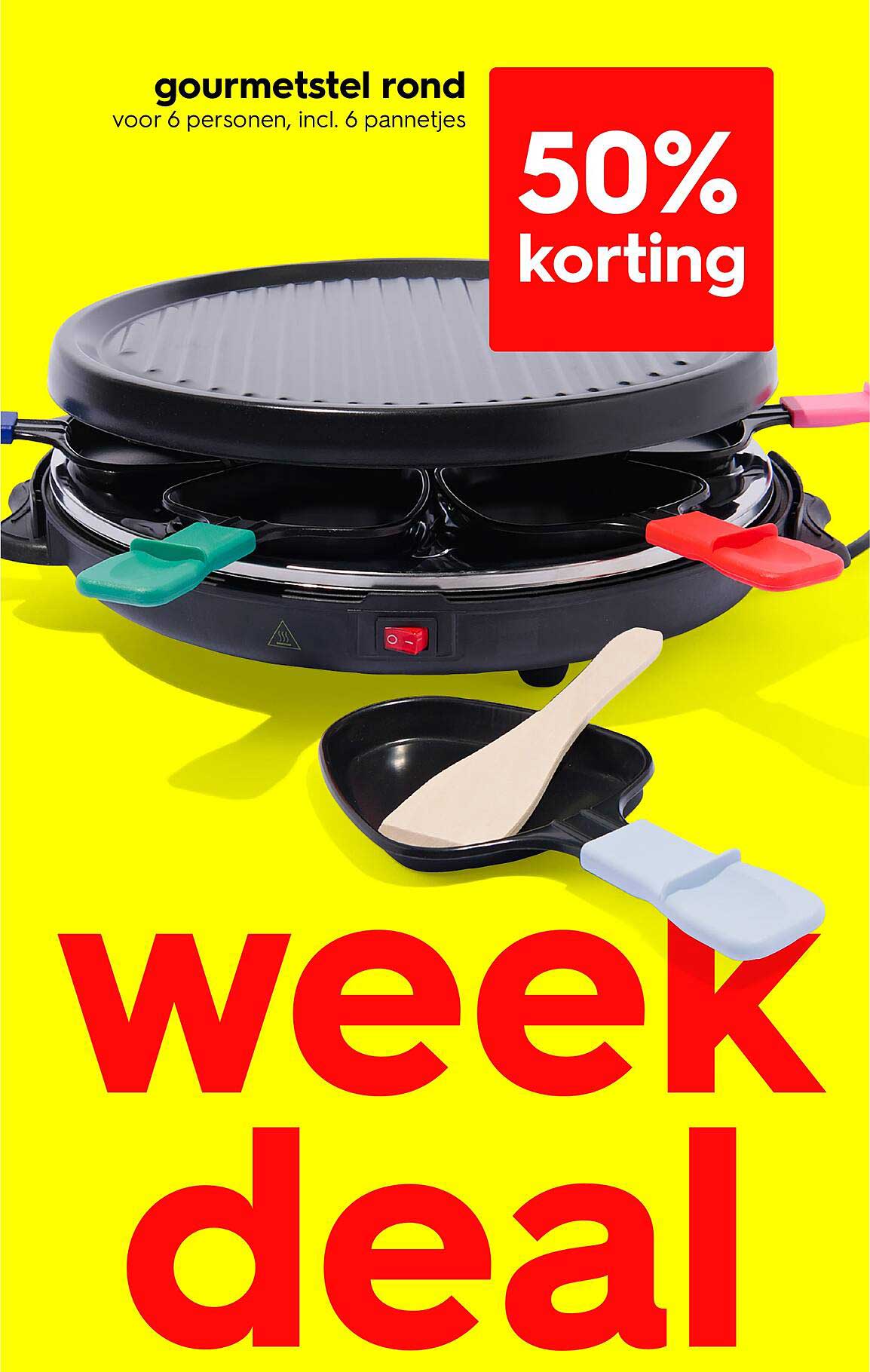 gourmetstel rond voor 6 personen, incl. 6 pannetjes