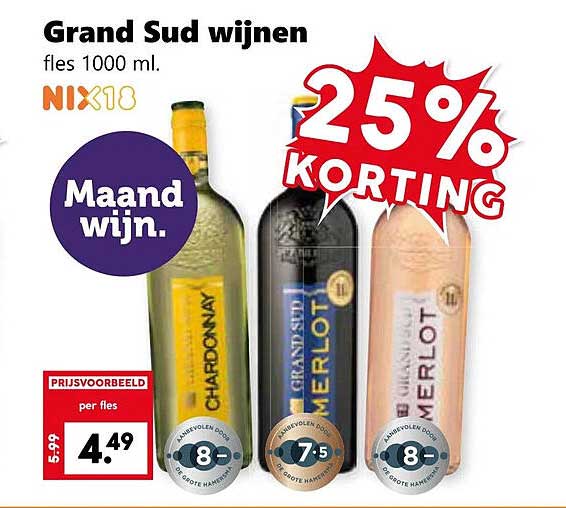 Grand Sud wijnen fles 1000 ml.