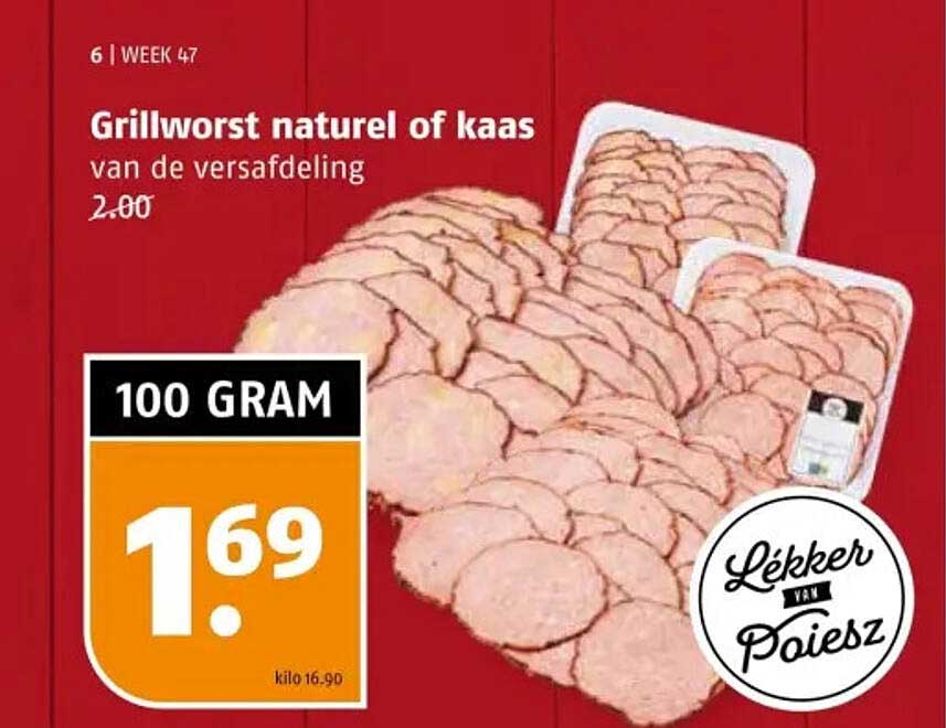 Grillworst naturel of kaas van de versafdeling