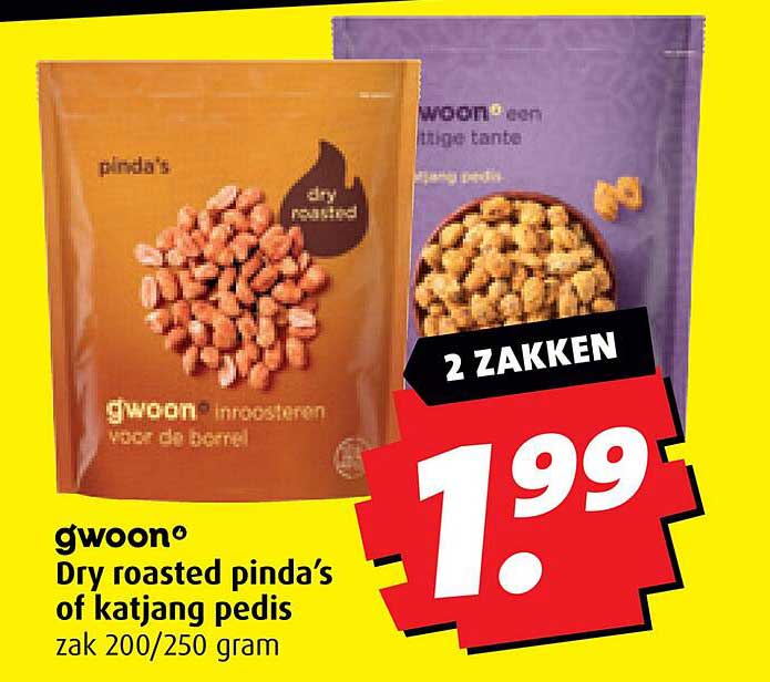 gwoon Dry roasted pinda’s of katjang pedis zak 200/250 gram