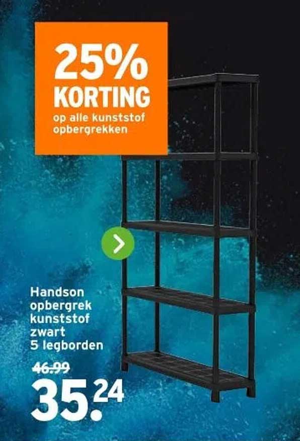 Handson opbergrek kunststof zwart 5 legborden