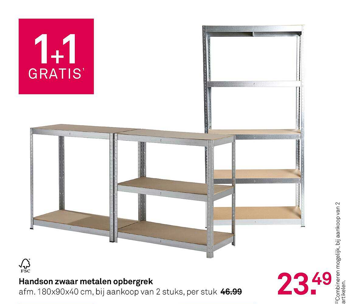 Handson zwaar metalen opbergrek afm. 180x90x40 cm, bij aankoop van 2 stuks, per stuk