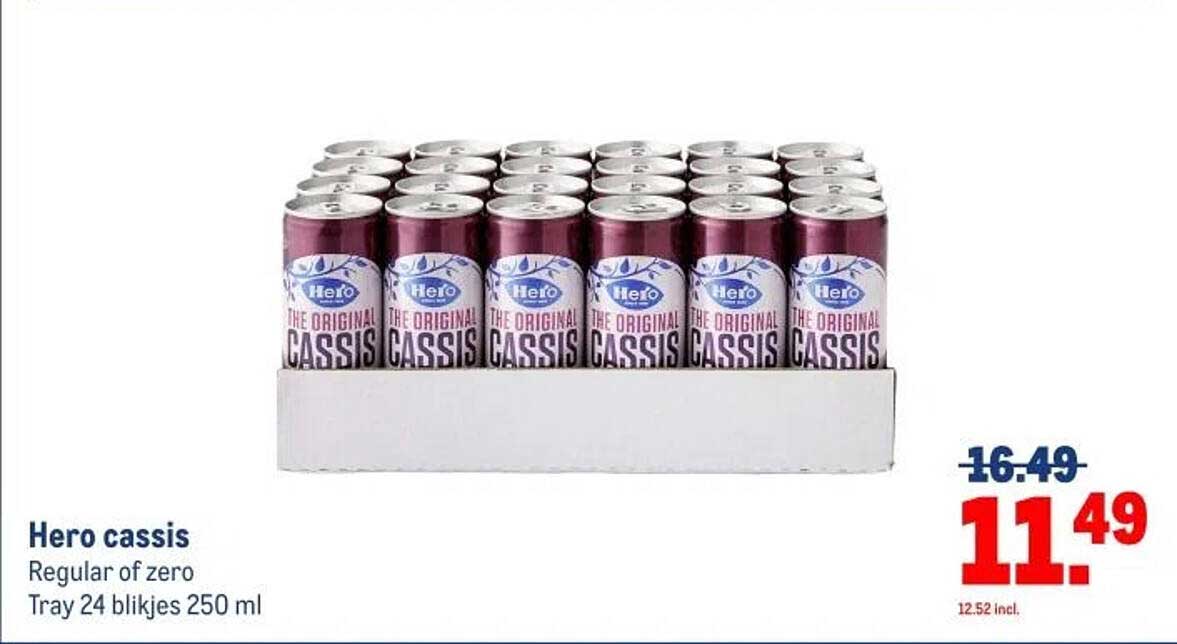 Hero cassis Regular of zero Tray 24 blikken 250 ml