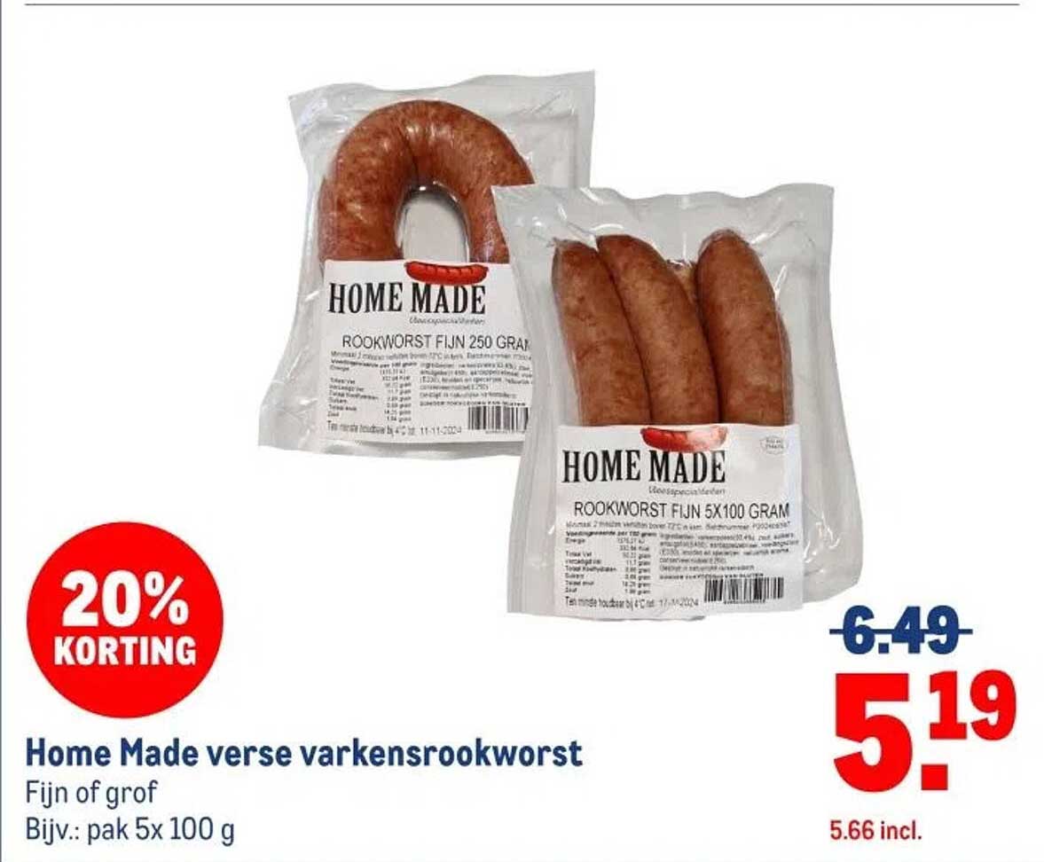 Home Made verse varkensrookworst