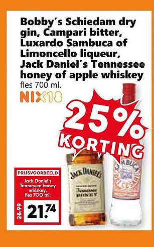 Jack Daniel's Tennessee honey whiskey, fles 700 ml.