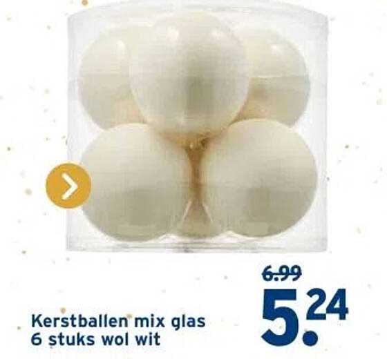 Kerstballen mix glas 6 stuks wol wit