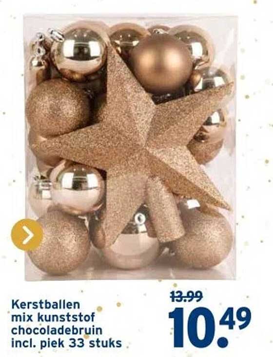 Kerstballen mix kunststof chocoladebruin incl. piek 33 stuks
