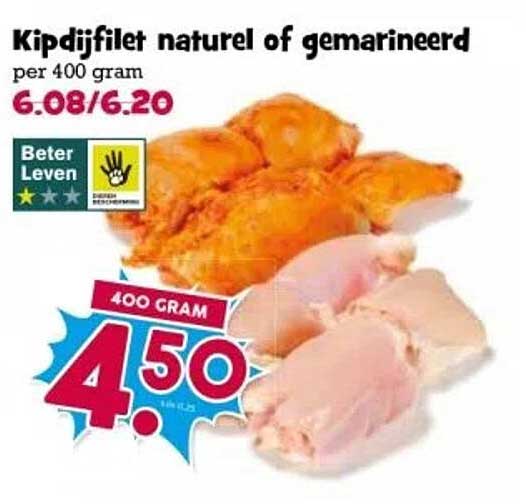 Kipdijfilet naturel of gemarineerd per 400 gram