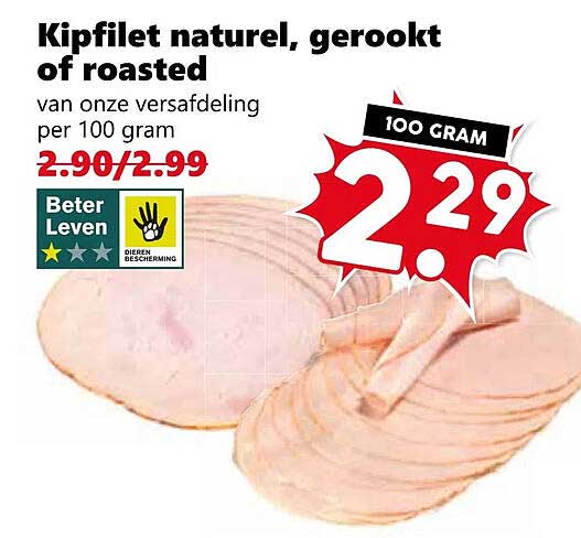 Kipfilet natuur, gerookt of roasted