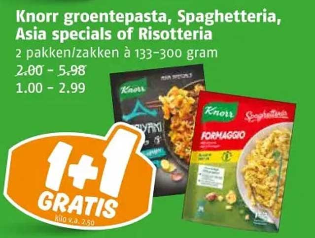 Knorr groentepasta, Spaghetteria, Asia specials of Risotteria