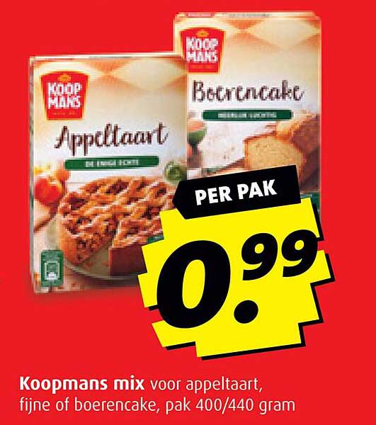 Koopmans mix voor appeltaart, fijne of boerencake, pak 400/440 gram