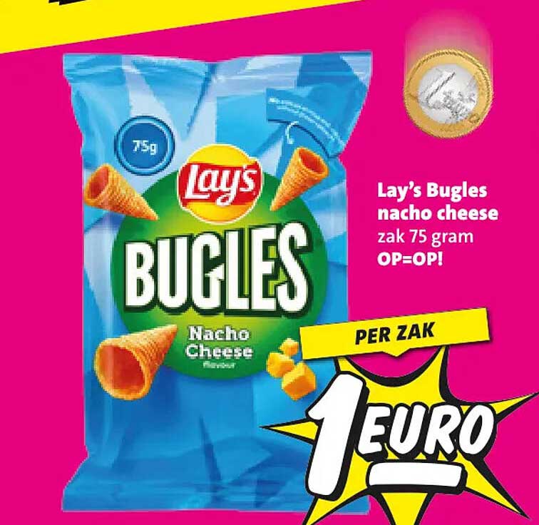 Lay's Bugles nacho cheese zak 75 gram OP=OP!
