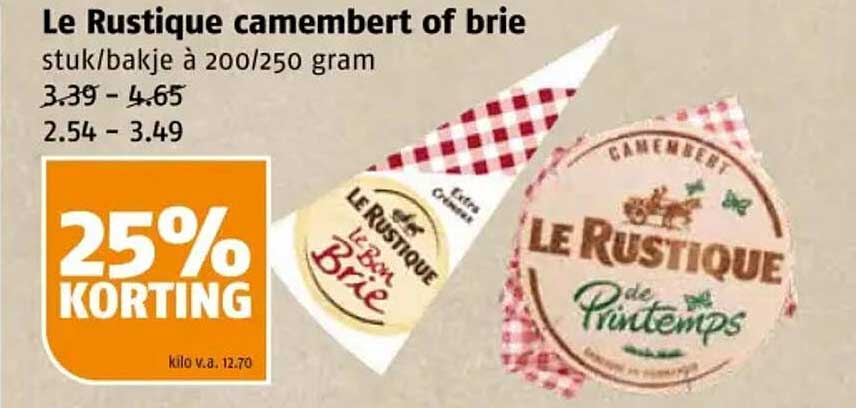 Le Rustique camembert of brie stuk/bakje à 200/250 gram