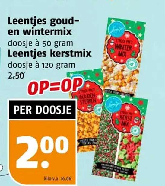 Leentjes goud- en wintermix dooosje à 50 gram Leentjes kerstmix doosje à 120 gram