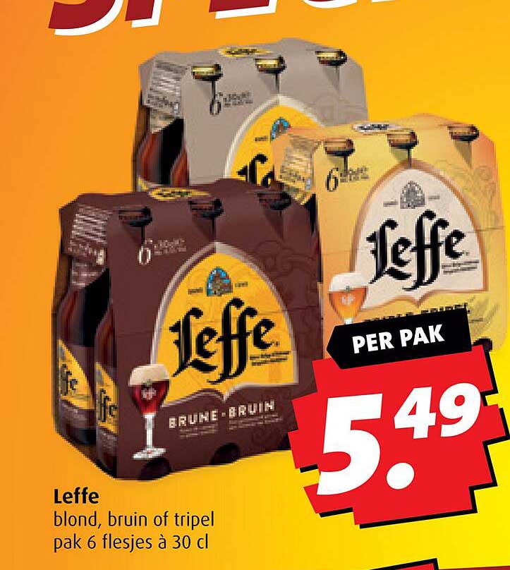 Leffe blond, bruin of tripel pak 6 flesjes à 30 cl