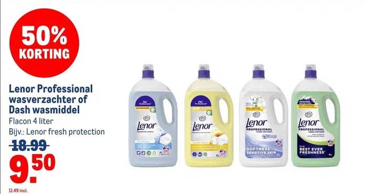 Lenor Professional wasverzachter of Dash wasmiddel Flacon 4 liter