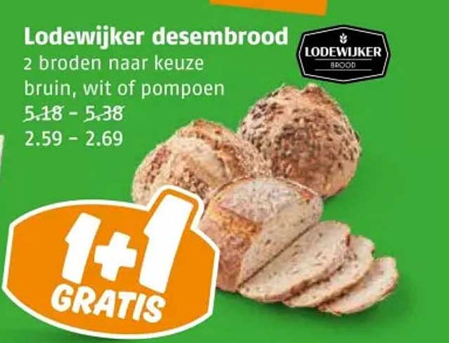 Lodewijker desembrood 2 broden naar keuze bruin, wit of pompoen