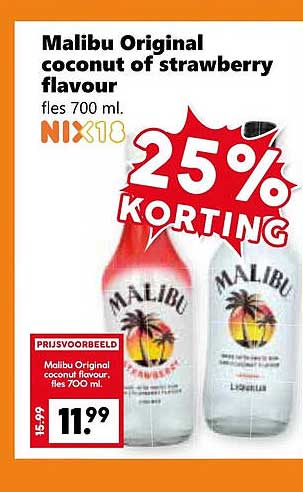 Malibu Original coconut of strawberry flavour fles 700 ml.