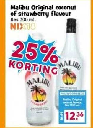 Malibu Original coconut of strawberry flavour fles 700 ml.