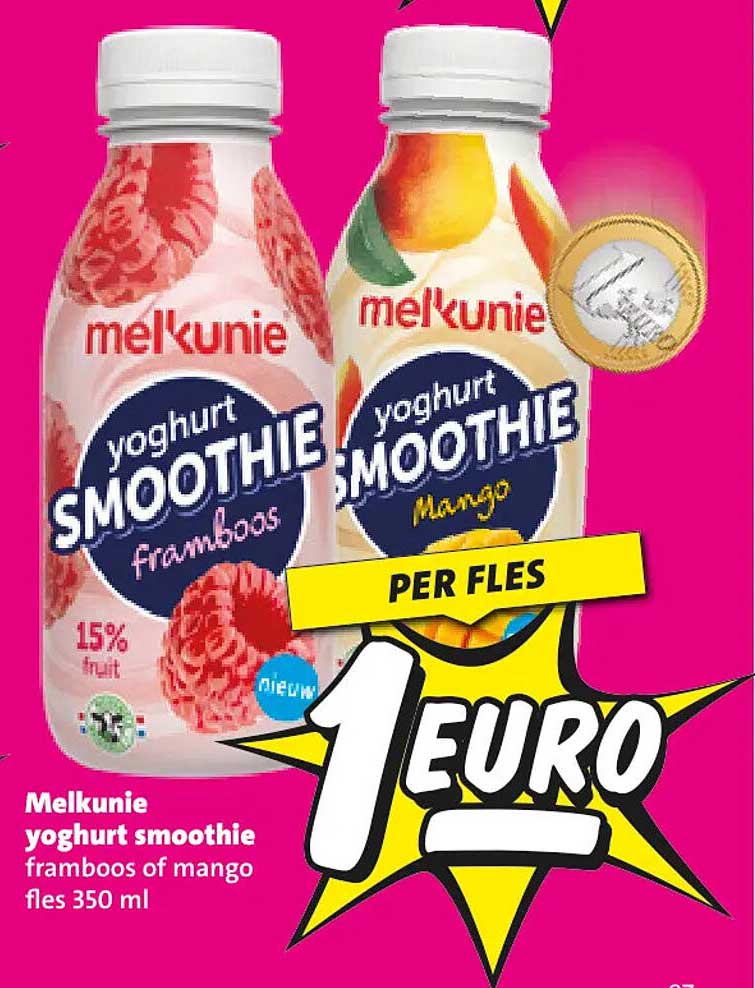 Melkunie yoghurt smoothie framboos of mango fles 350 ml