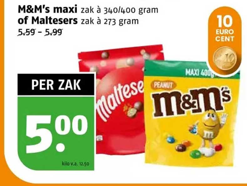 M&M's maxi zak à 340/400 gram of Maltesers zak à 273 gram