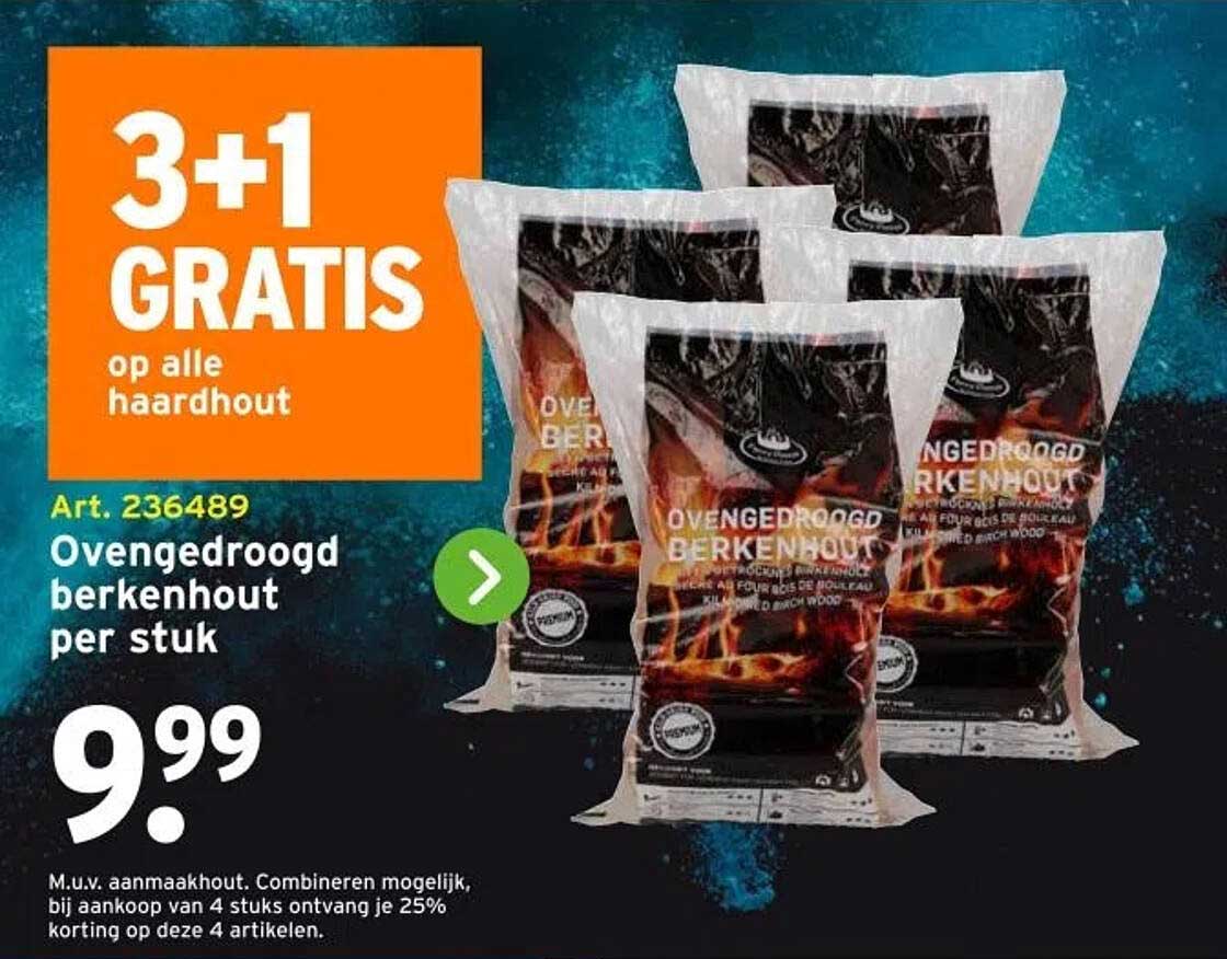 Ovendroogd berkenhout per stuk