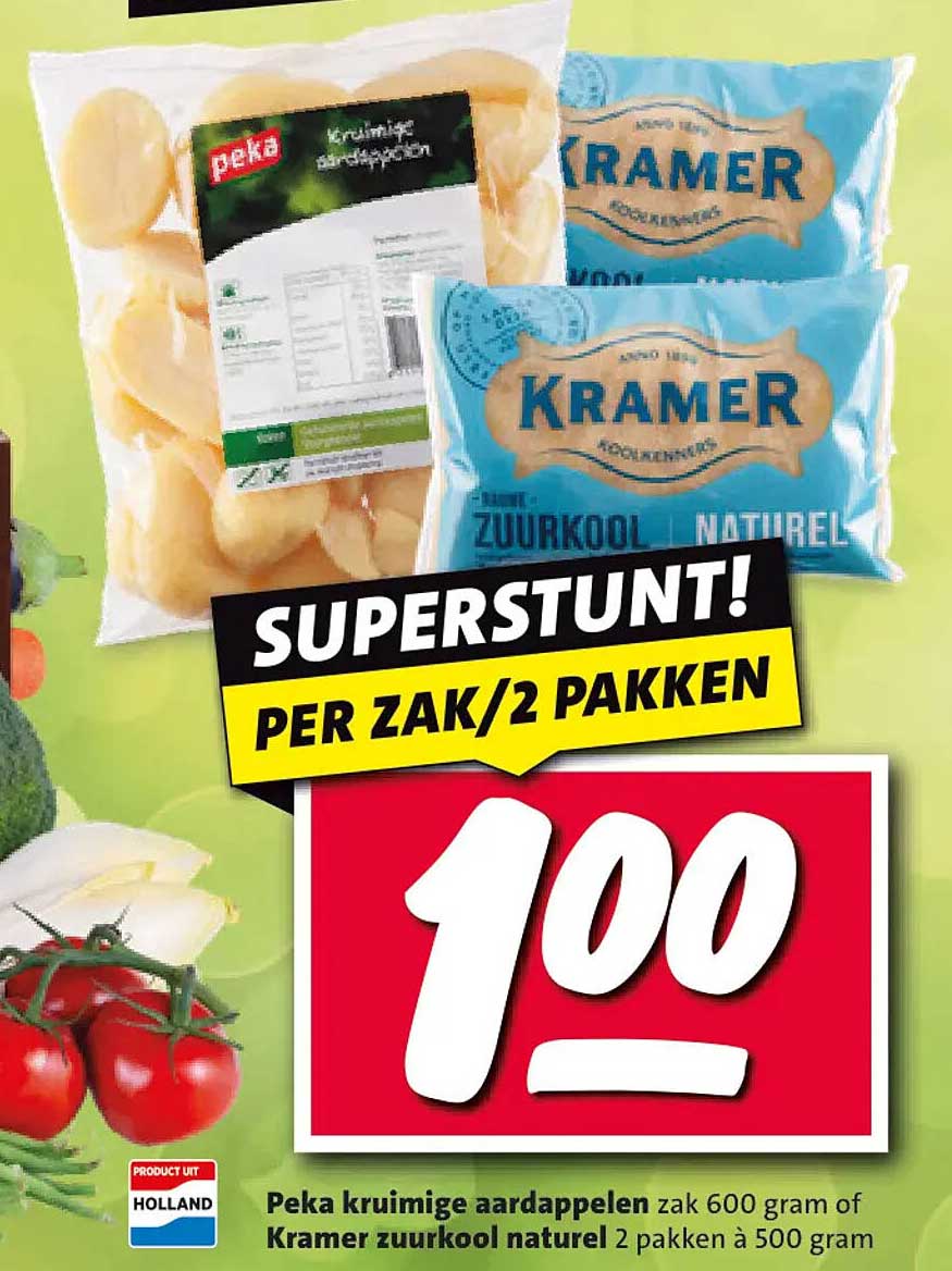 Peka kruimige aardappelen zak 600 gram of Kramer zuurkool natuur 2 pakken à 500 gram