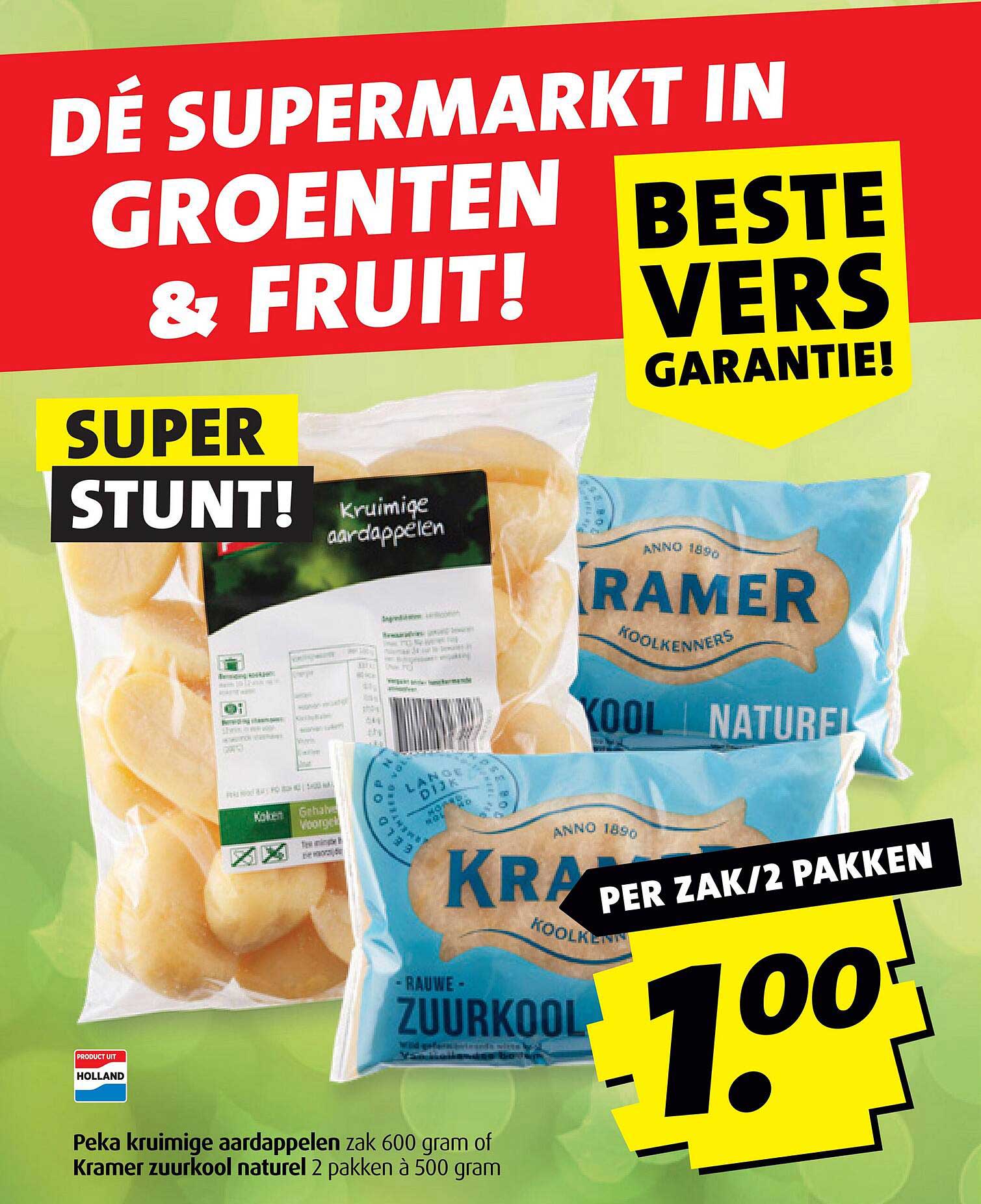 Peka kruimige aardappelen zak 600 gram of Kramer zuurkool natuur 2 pakken à 500 gram