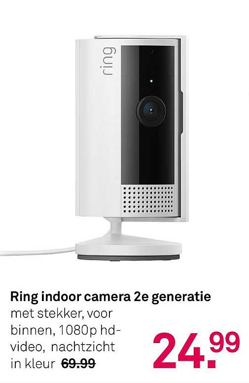 Ring indoor camera 2e generatie met stekker, voor binnen, 1080p hd-video, nachtzicht in kleur