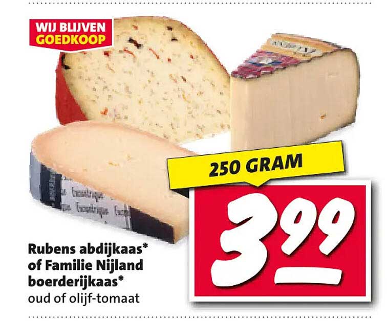 Rubens abdijkaas* of Familie Nijland boerderijkaas* oud of olijf-tomaat