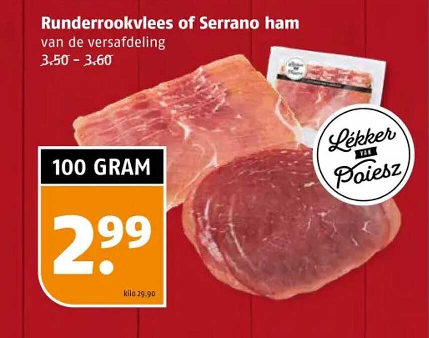 Runderrookvlees of Serrano ham van de versafdeling