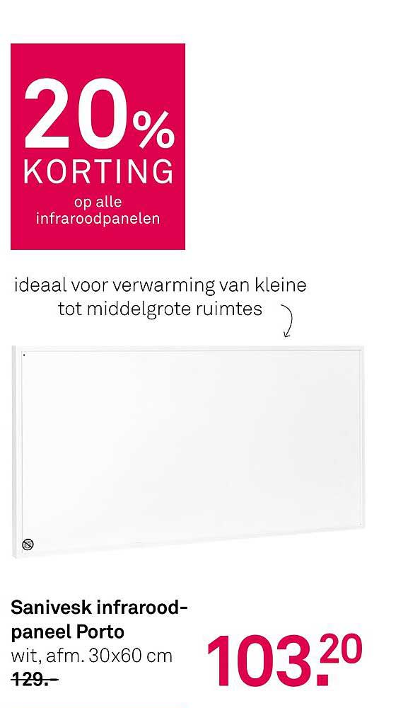 Sanivesk infrarood-paneel Porto wit, afm. 30x60 cm