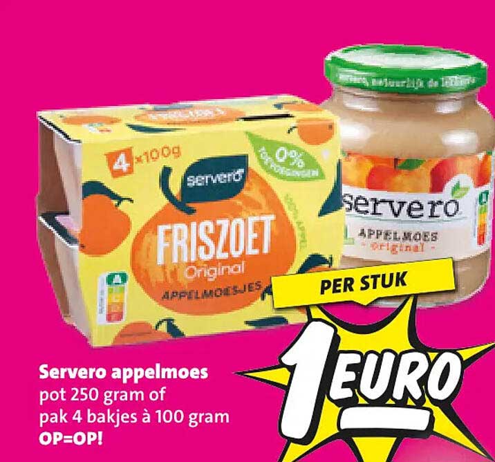 Servero appelmoes pot 250 gram of pak 4 bakjes à 100 gram
