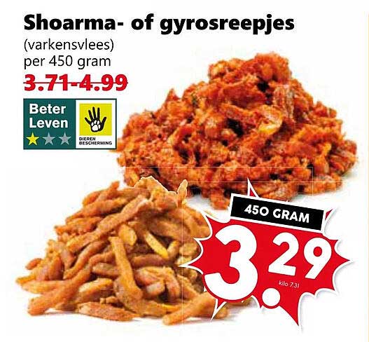 Shoarma- of gyrosreepjes (varkensvlees)