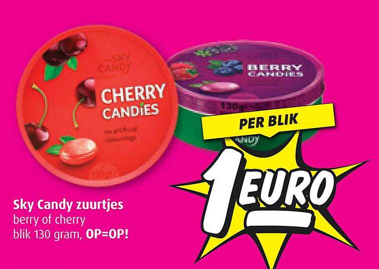 Sky Candy zuurttjes - berry of cherry blik 130 gram, OP=OP!