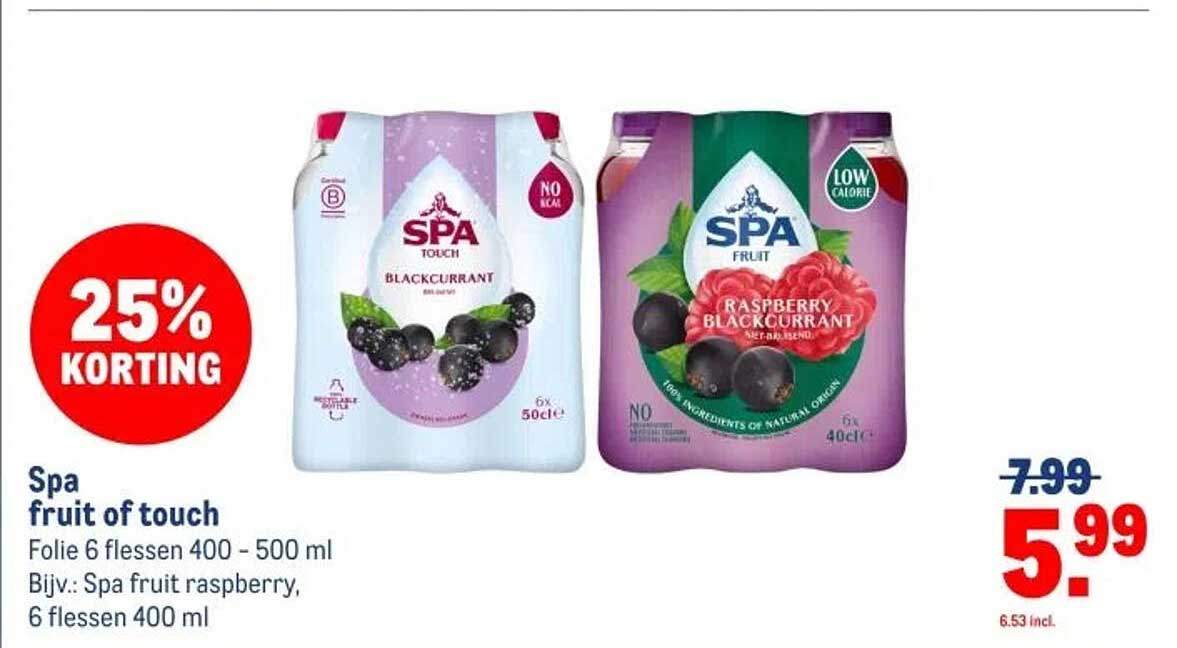 Spa fruit of touch Folie 6 flessen 400 - 500 ml