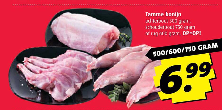 Tamme konijn achterbout 500 gram, schouderbout 750 gram of rug 600 gram, OP=OP!