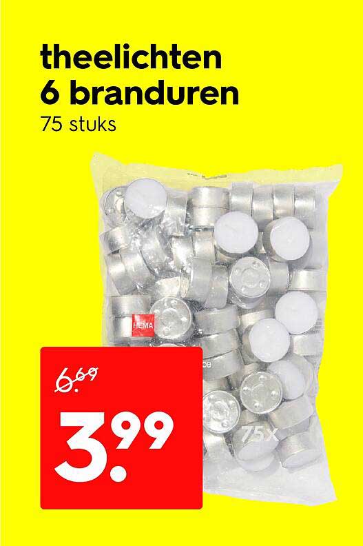 theelichten 6 branduren 75 stuks