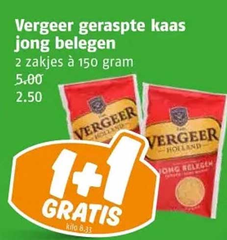 Vergeer geraspte kaas jong belegen