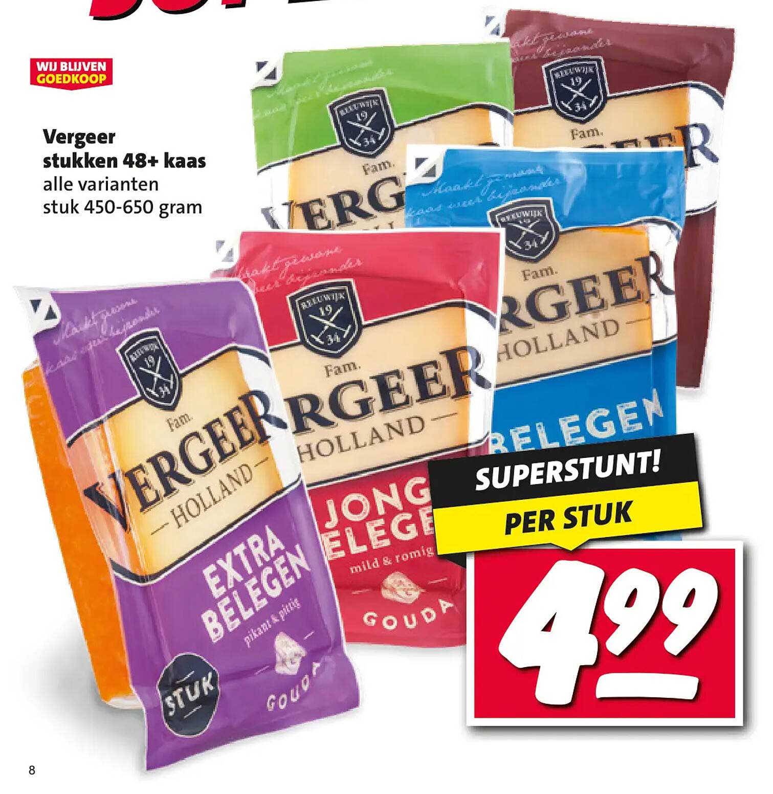 Vergeer stukken 48+ kaas alle varianten stuk 450-650 gram