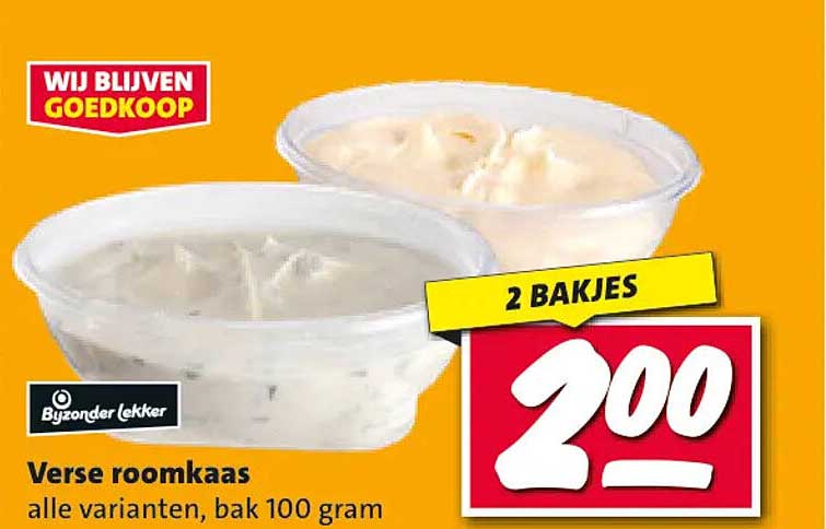 Verse roomkaas, alle varianten, bak 100 gram