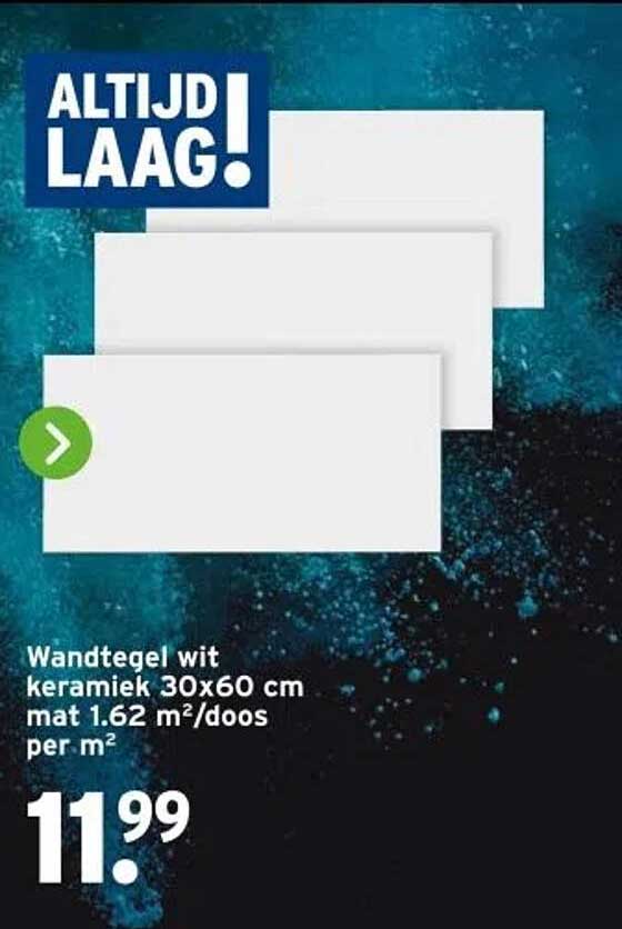 Wandtegel wit keramiek 30x60 cm mat 1.62 m²/ doos per m²